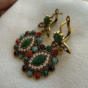 Elegant Gold and Green Dangle Earrings
